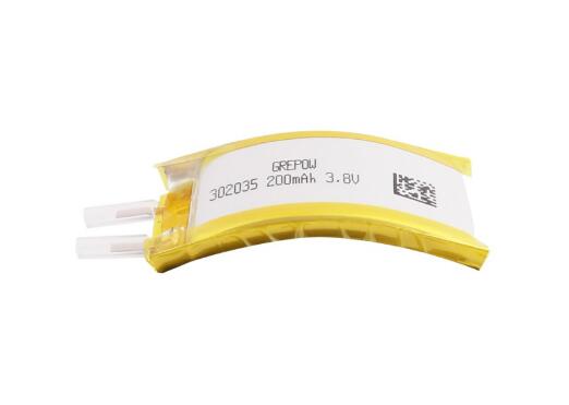 Grepow Curve Shaped LiPo Battery 3.8V 200mAh 3020035 Grepow Curve Shaped LiPo Battery 3.8V 200mAh 3020035